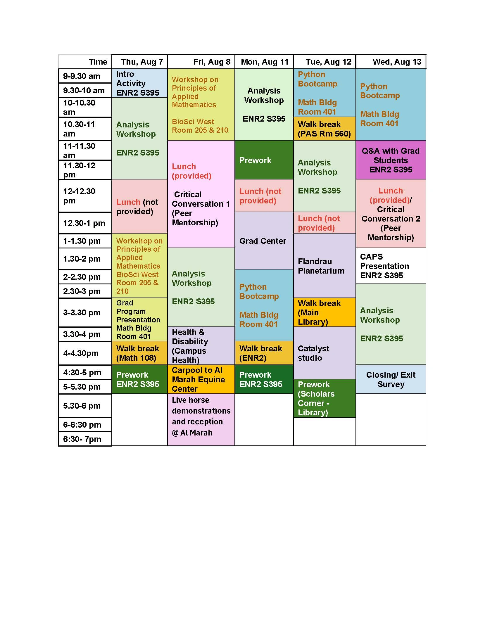 Integration Workshop Schedule 2025